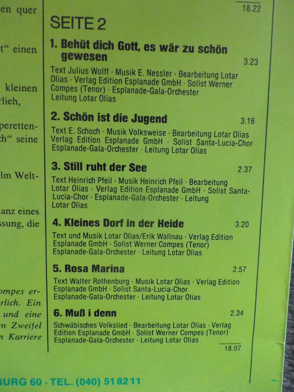 Werner Compes – Werner Compes singt Volkslieder (LP, Lotar Olias Collection Records 1003), Bild 4