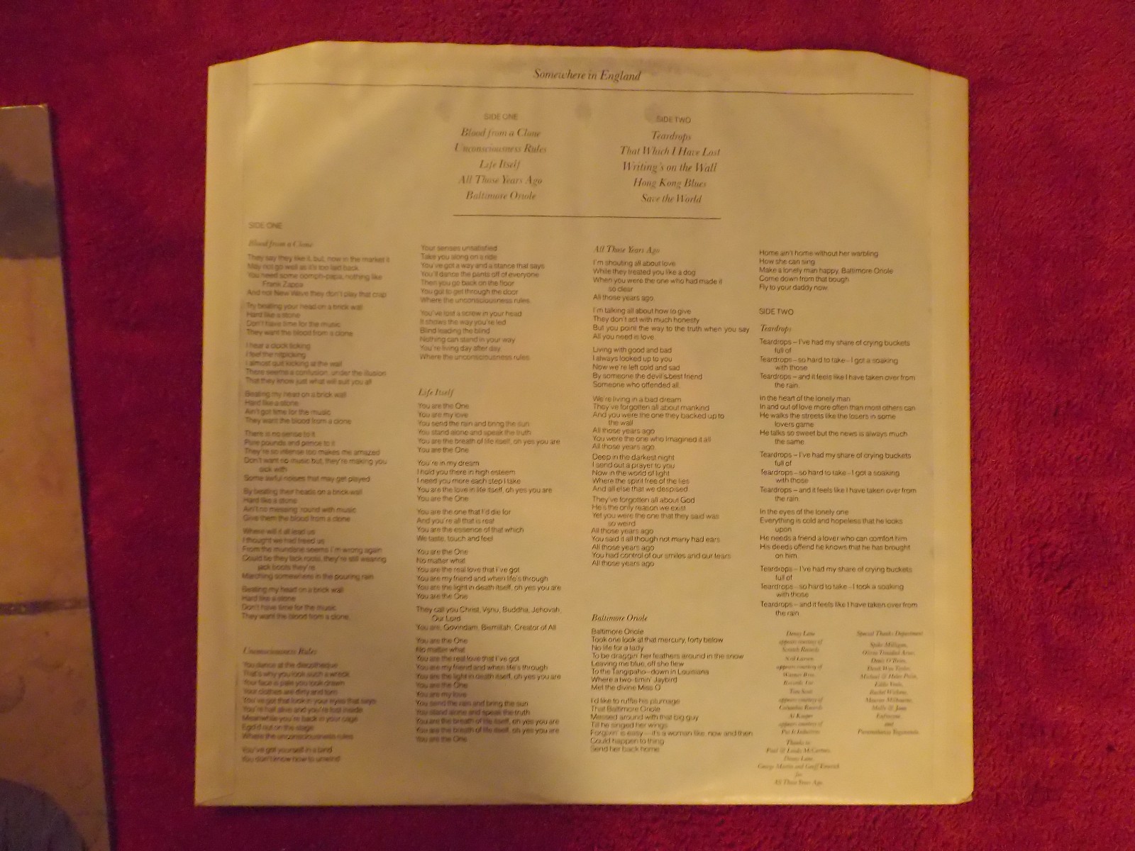 George Harrison – Somewhere in England (LP, 1981, Deutschland), Bild 3