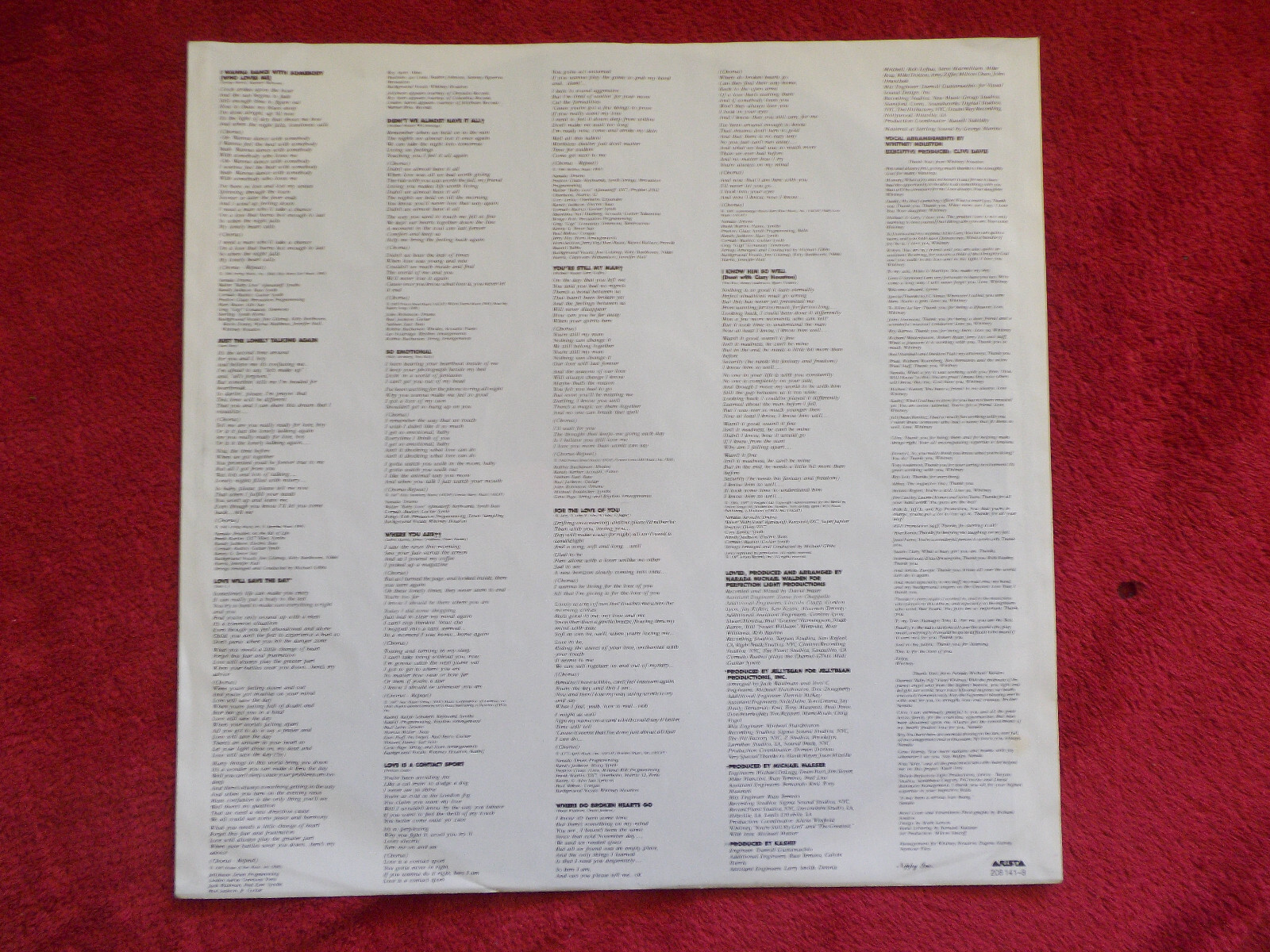 Whitney Houston – Whitney (LP, Arista Records, 1987), Bild 2