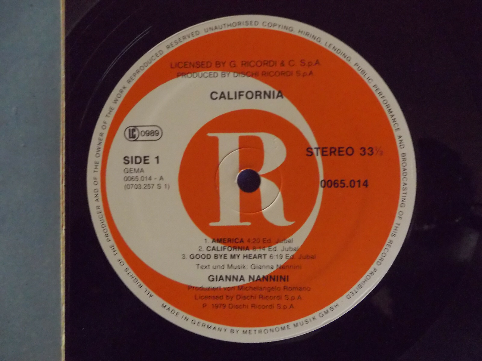 Gianna Nannini – California | Dischi Records 0065.020, LP, 1981, Bild 2