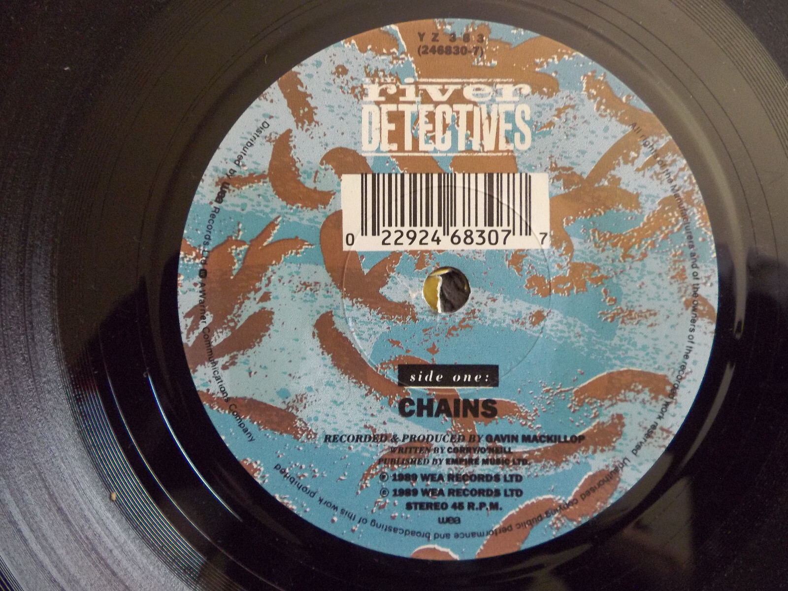 River Detectives – Chains / Train song | WEA Records YZ 383, 1989, Bild 2