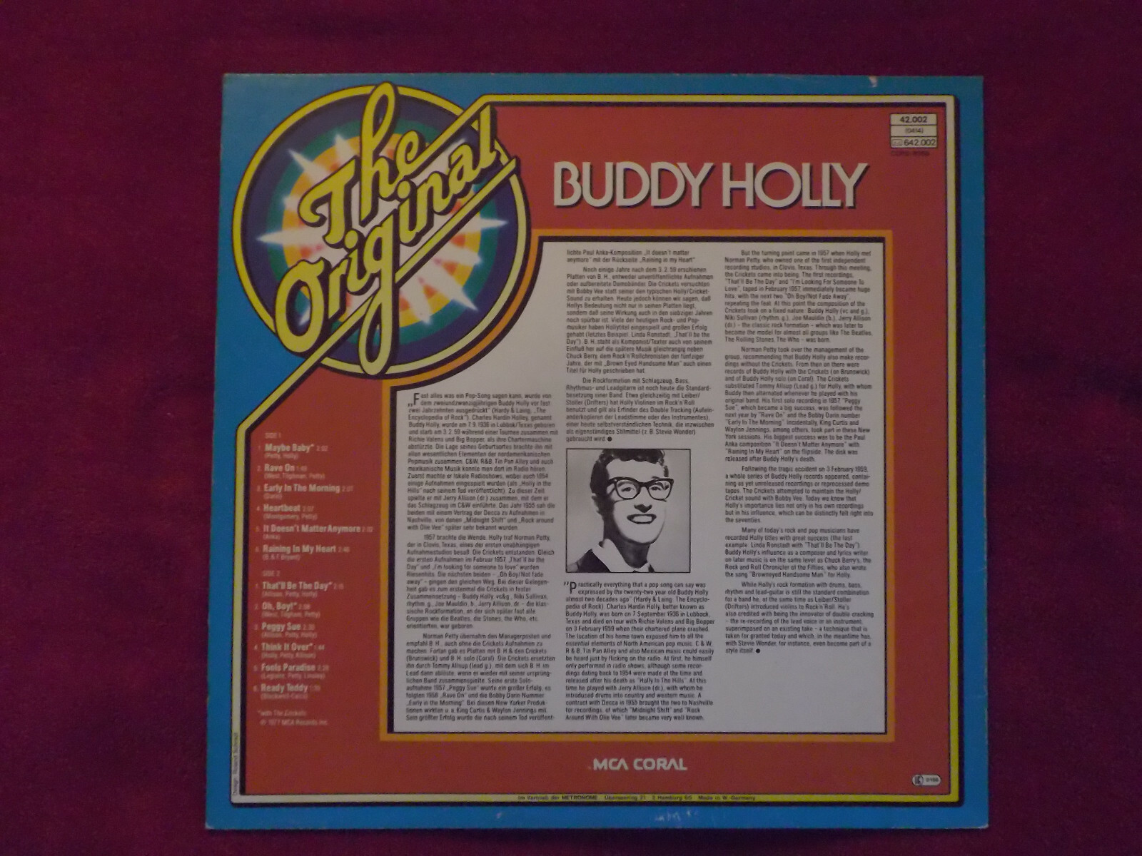 Buddy Holly – The Original (LP, MCA Coral Records, 1977), Bild 2