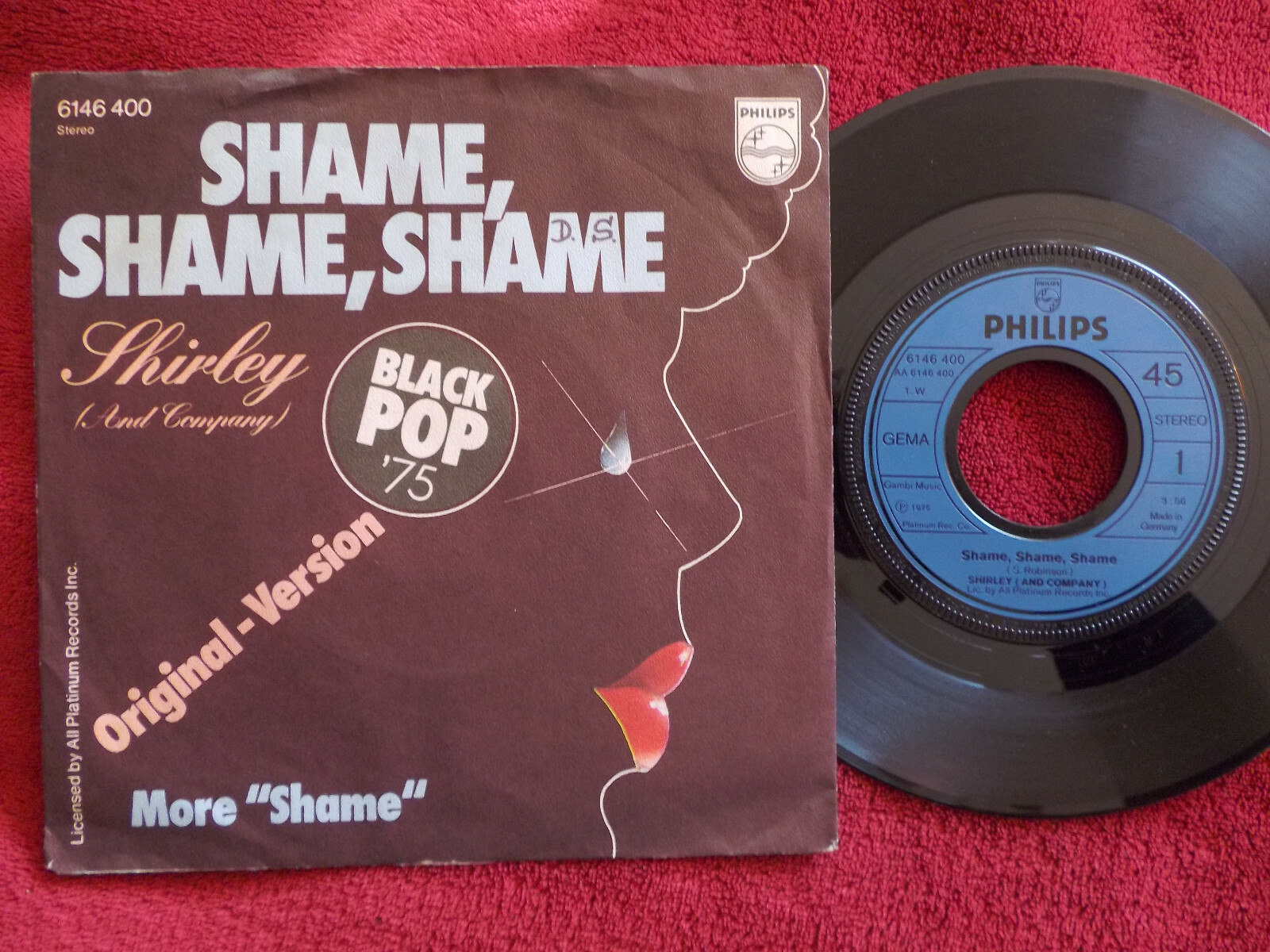 Shirley and Company – Shame, shame, shame / More "Shame" – Philips 6146 400, 1975
