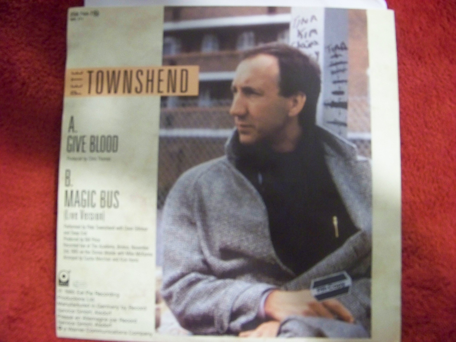 Pete Townshend – Give Blood / Magic Bus (Live), ATCO 258 744-7, Single (7 Inch), Deutschland 1985, Bild 2