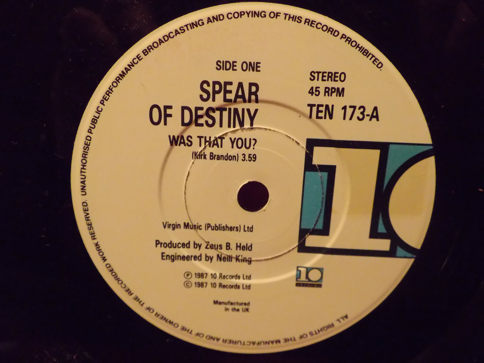 Spear of Destiny – Was That You? / Was That You? (Live) – UK-Single, 1987