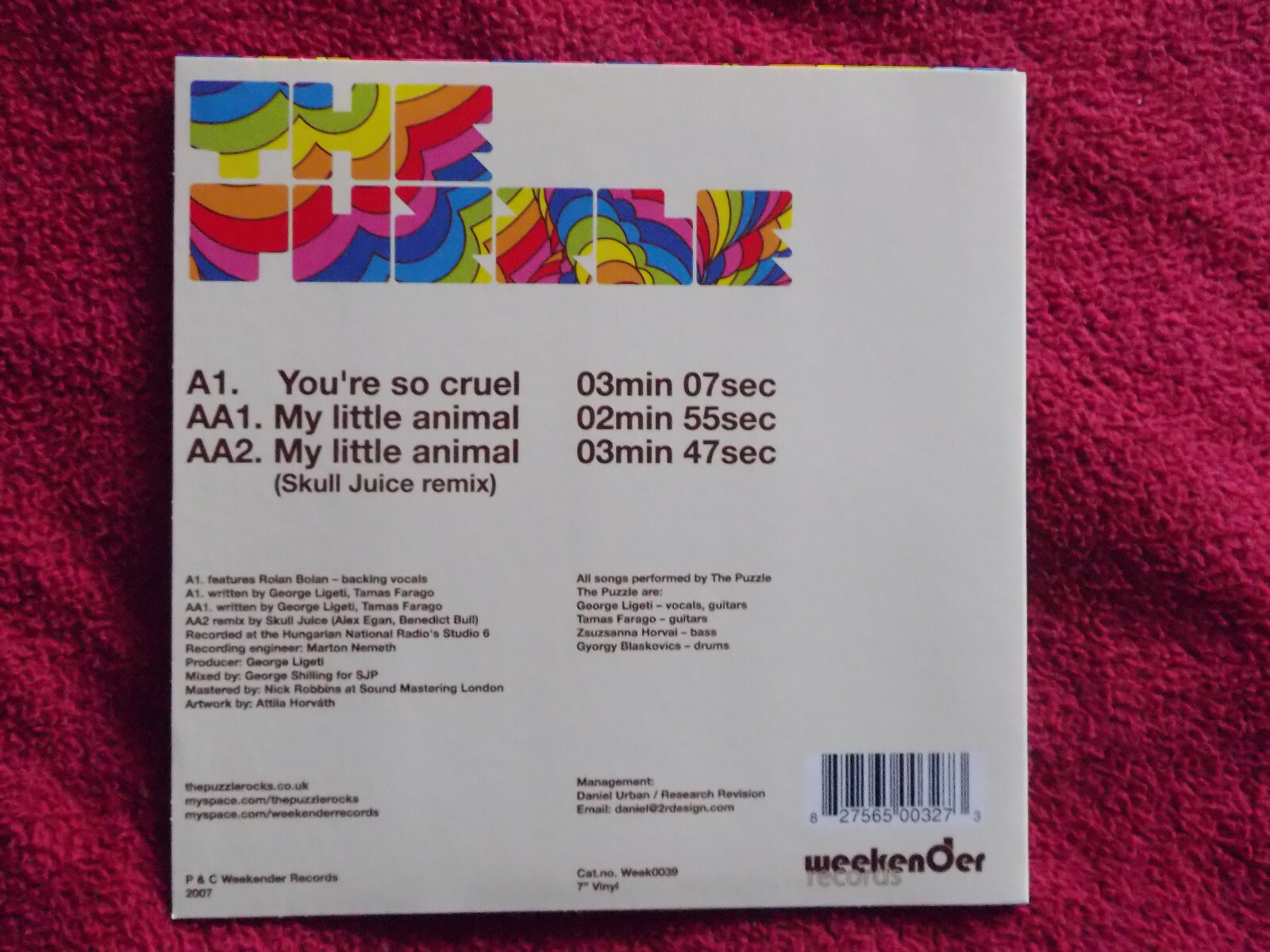 The Puzzle – You´re so cruel / My little animal + My little animal (Skull Juice remix) · 7″ Single, Bild 2