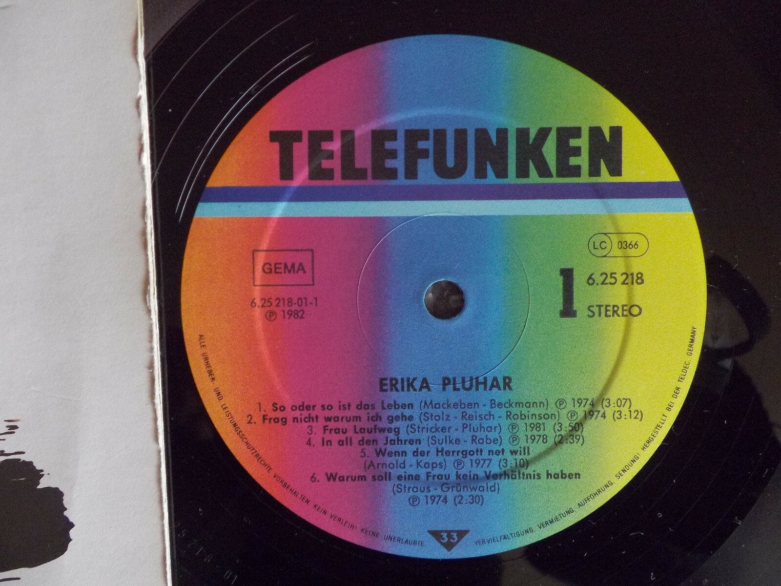 Erika Pluhar – Erika Pluhar | Telefunken Records, LP, 1982, Bild 2