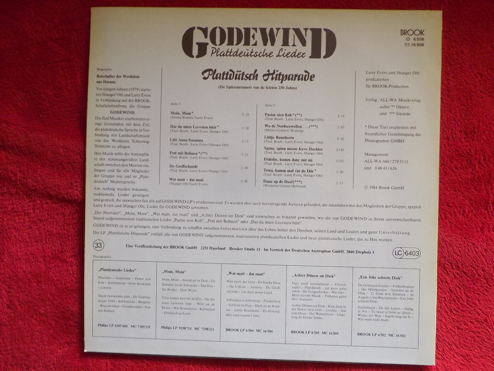 Godewind – Plattdütsch Hitparade (LP, Brook Records 6508, 1984), Bild 2