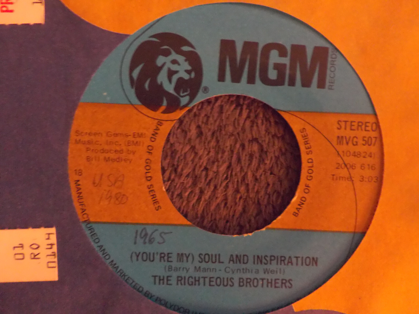 The Righteous Brothers – You've Lost That Lovin' Feelin' / (You're My) Soul and Inspiration (MGM Records, MVG 507), Bild 2