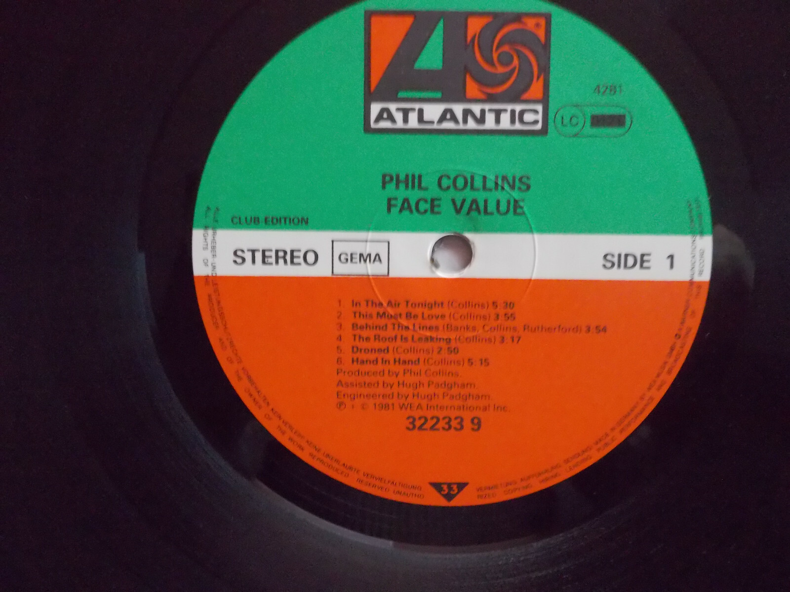Phil Collins – Face Value | Deutsche Atlantic-Club-LP, 1981, Bild 2