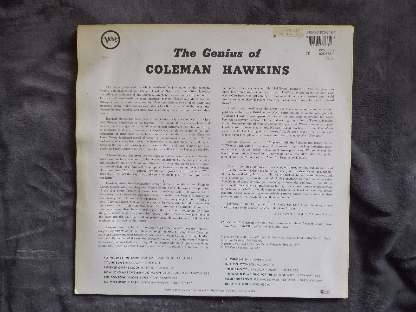 Coleman Hawkins – The Genius of Coleman Hawkins | Verve LP, RE, Bild 2