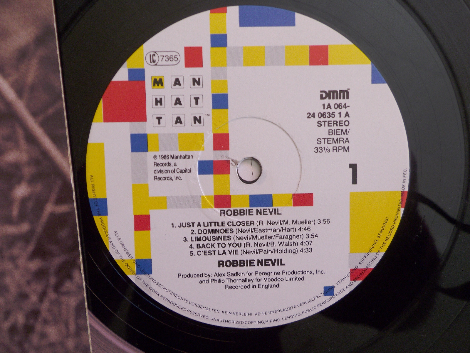 Robbie Nevil – Robbie Nevil, LP, Manhattan Records, 1986, Bild 2