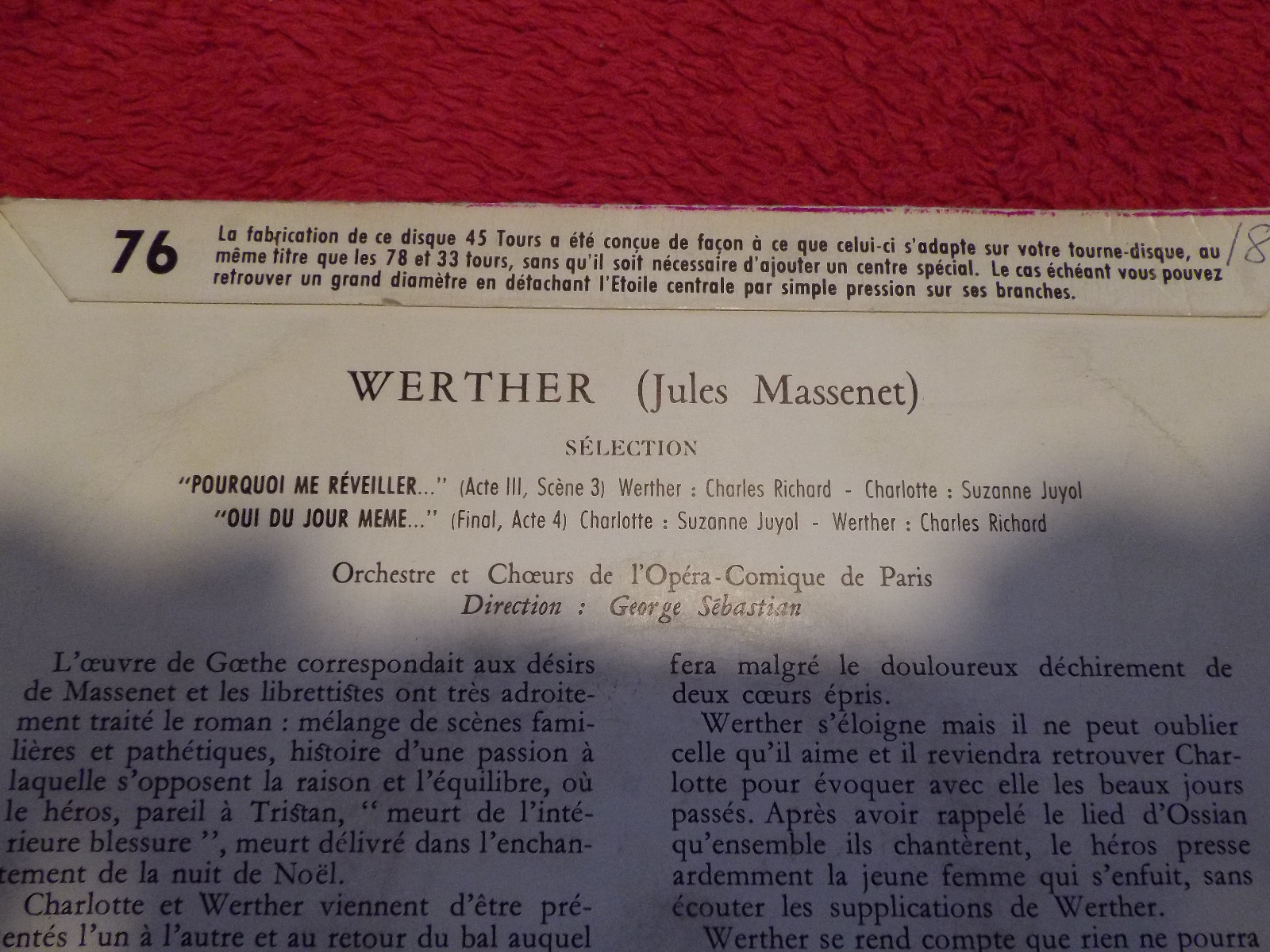 Orchestre et Choeurs de l´Opera-Comique de Paris – Werther (rote Vinyl-Single), Bild 3