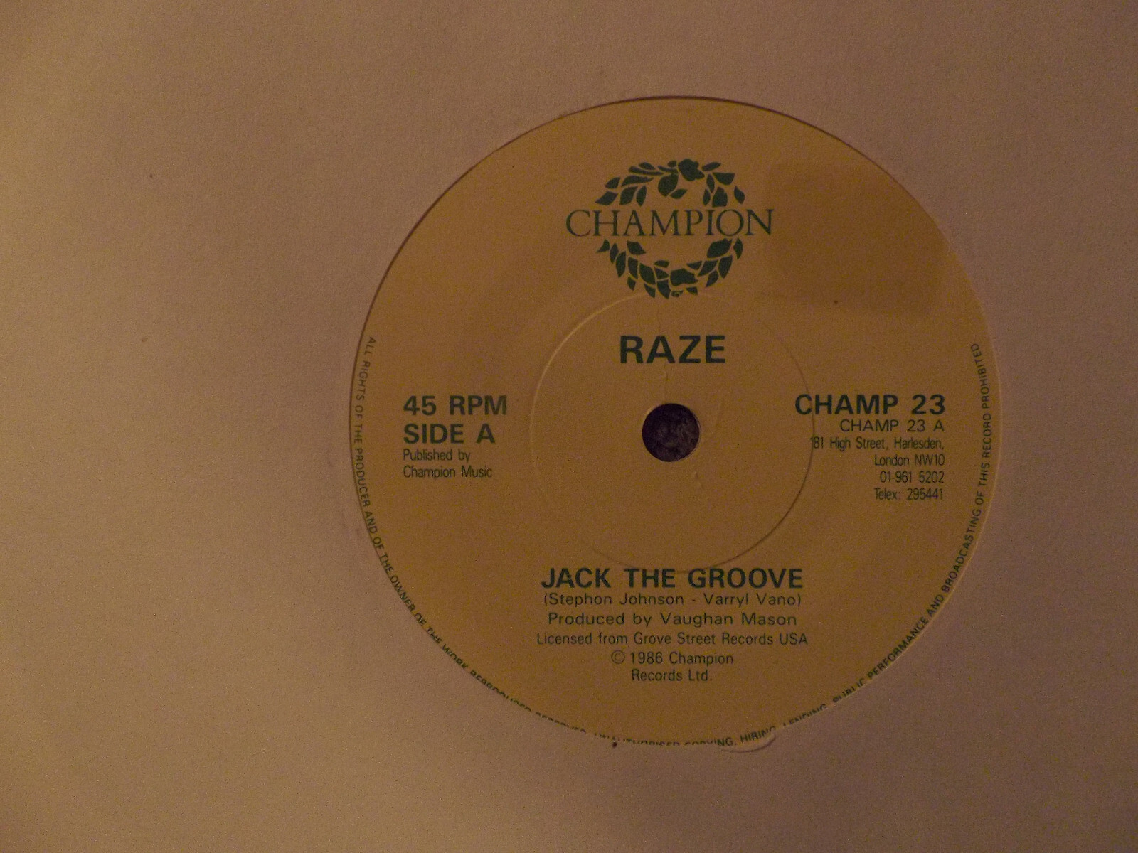Raze – Jack the groove / Bonus | Single 7″, Champion Records 1986