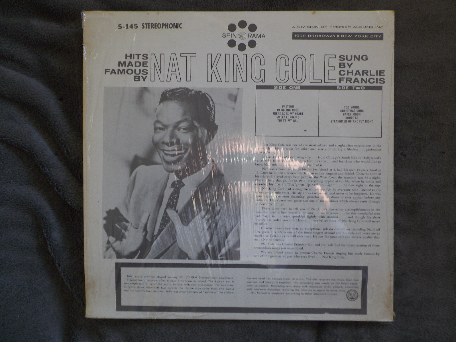 Charlie Francis – Hits made famous by Nat King Cole (LP, Spin-O-Rama), Bild 2
