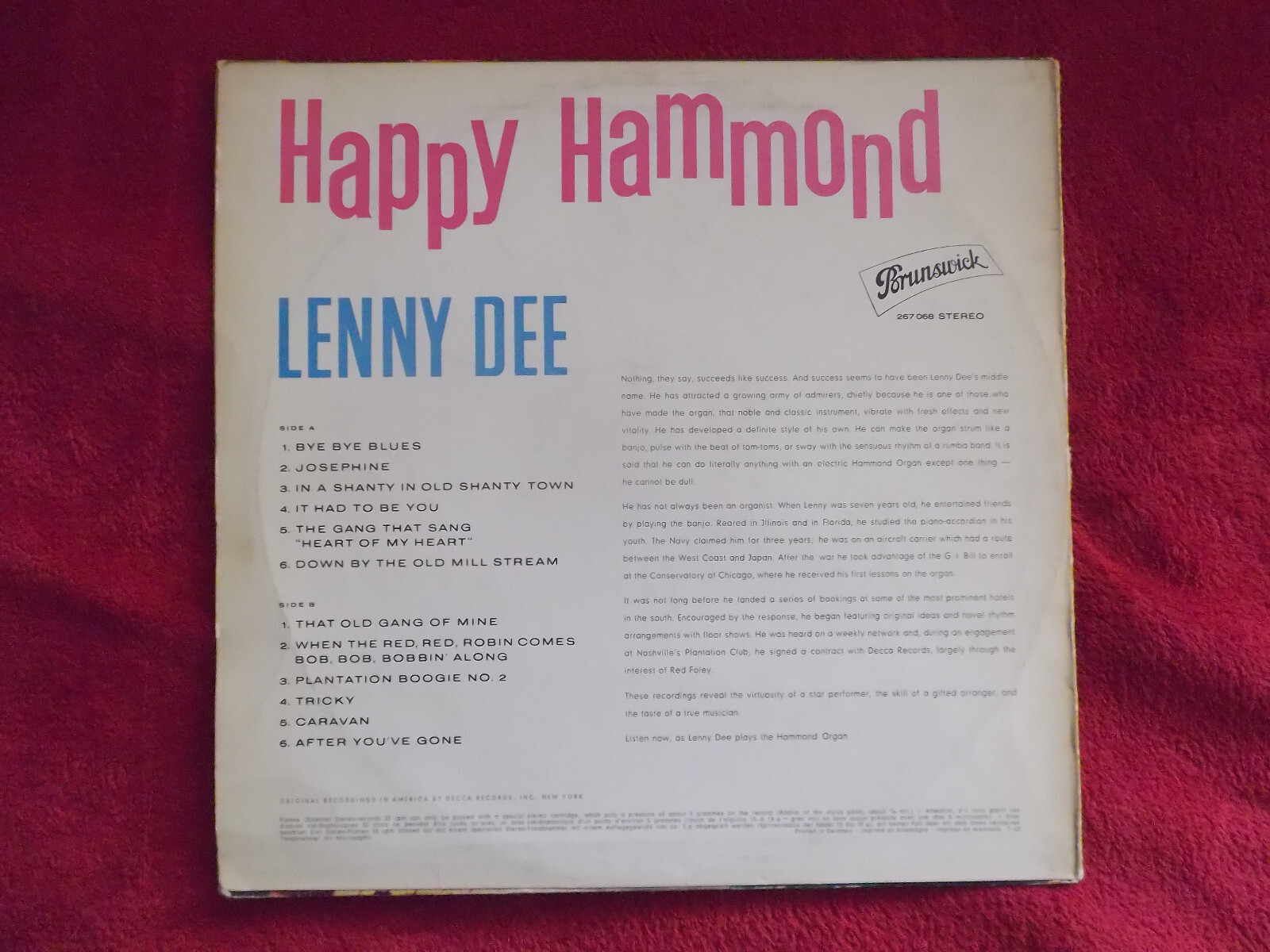 Lenny Dee – Happy Hammond (LP, Brunswick Records, 1962), Bild 2