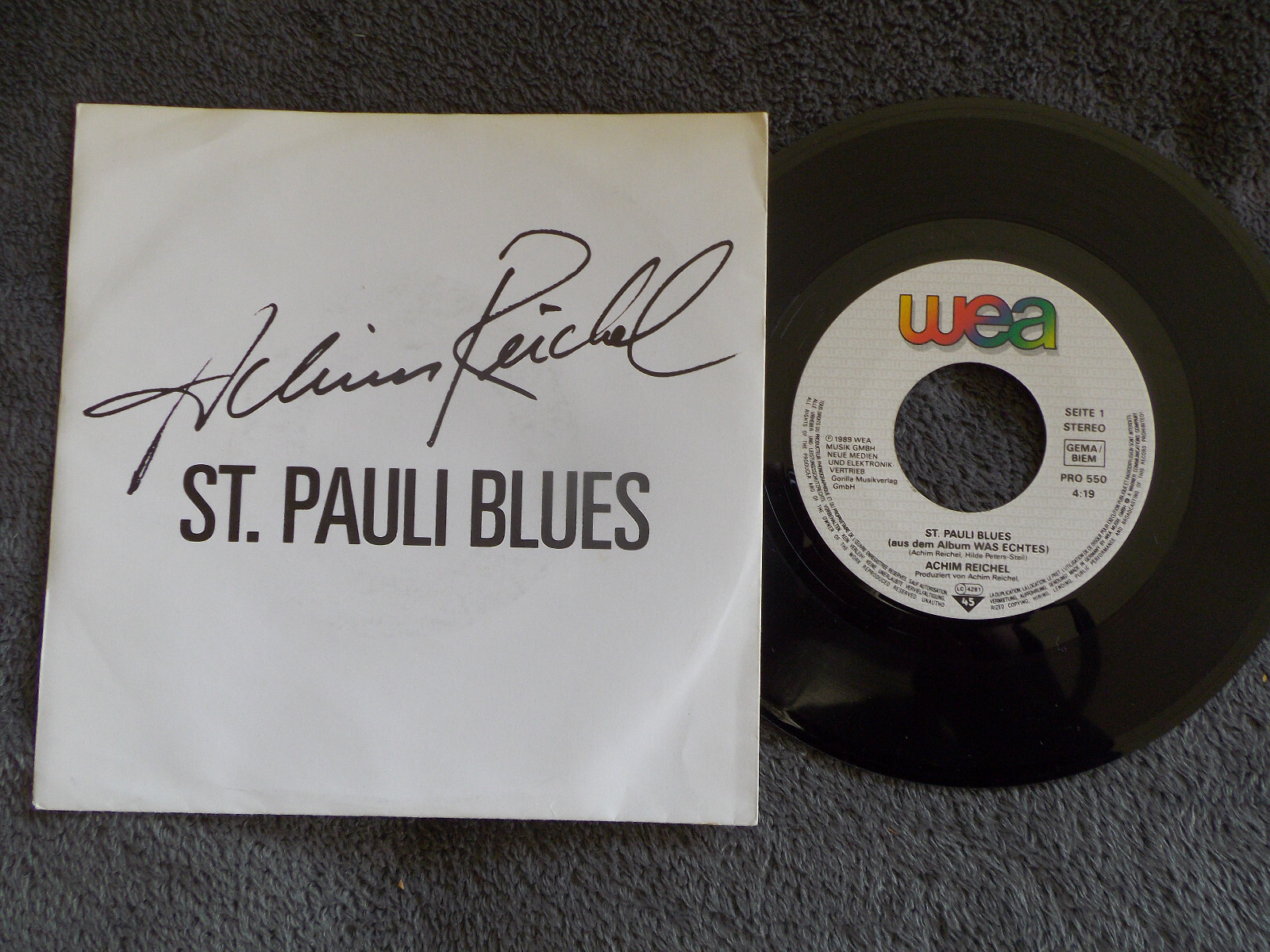Achim Reichel – St. Pauli Blues / Fliegende Pferde · WEA Records PRO 550 · 7" Single (1989)