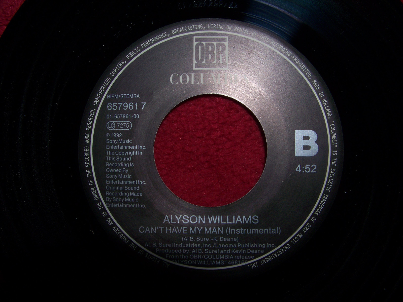 Alyson Williams – Can´t have my man / Can´t have my man (Instr.) | Def Jam / CBS Records, Niederlande, 1992, Bild 2