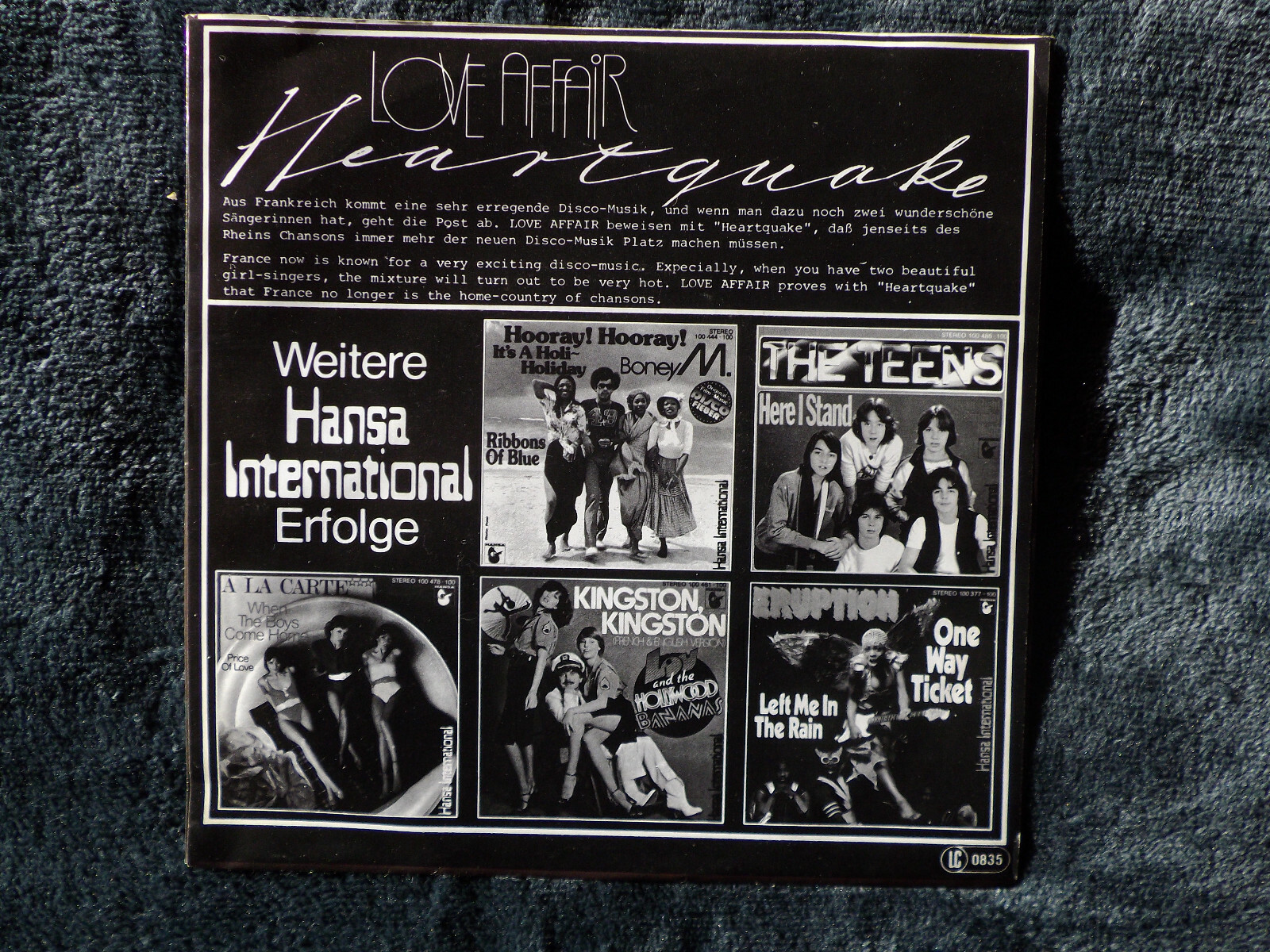 Love Affair – Heartquake / What a Game | Hansa Records 100 798, 1979, Bild 2