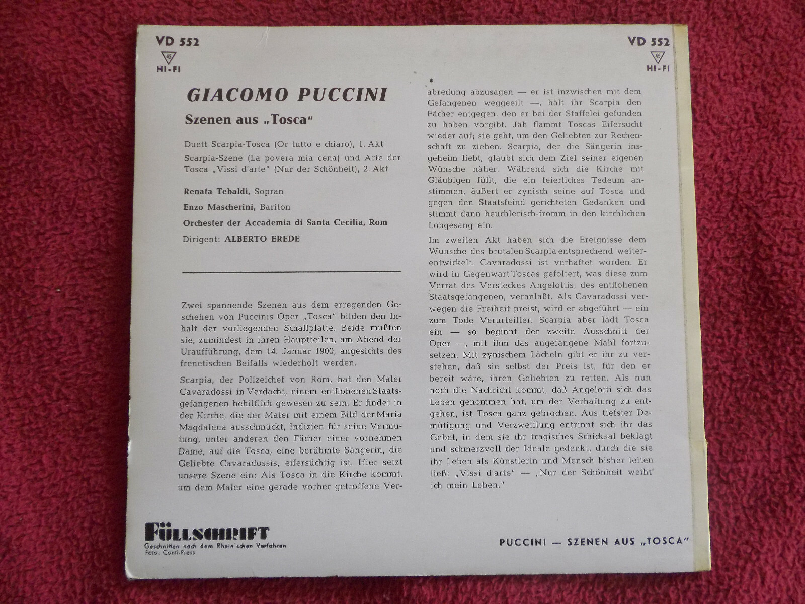 Puccini – Tosca: Zwei Scarpia-Toscia-Szenen | Decca Füllschrift Records, VD 552, Bild 2