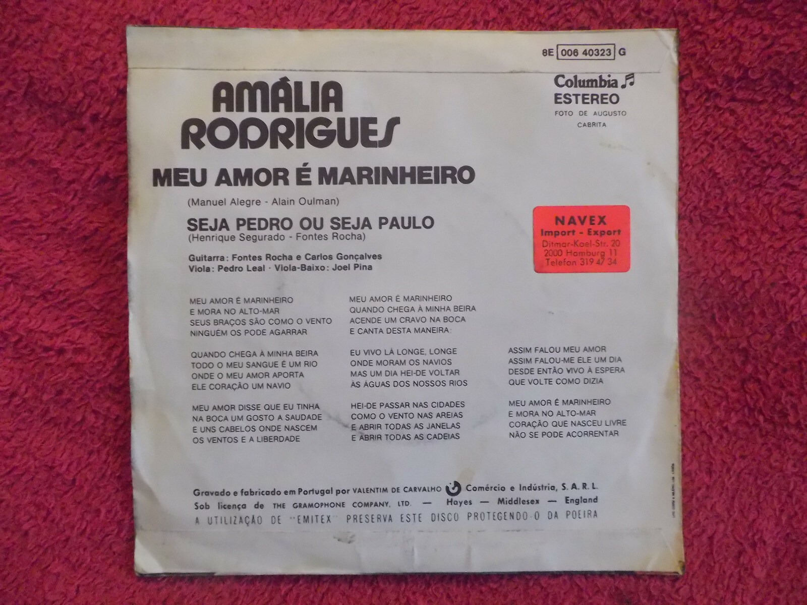 Amalia Rodrigues – Meu amor e marinheiro / Seja Pedro ou seja Paulo (45 U/min, Columbia), Bild 3