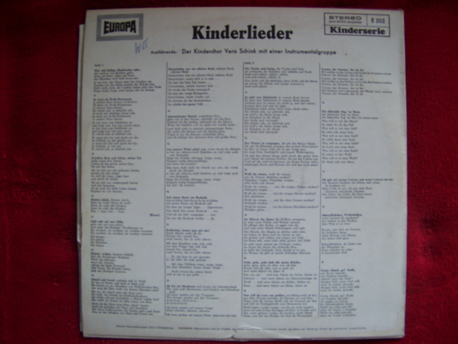 Kinderlieder – Kinderchor Vera Schink (Europa, LP), Bild 2