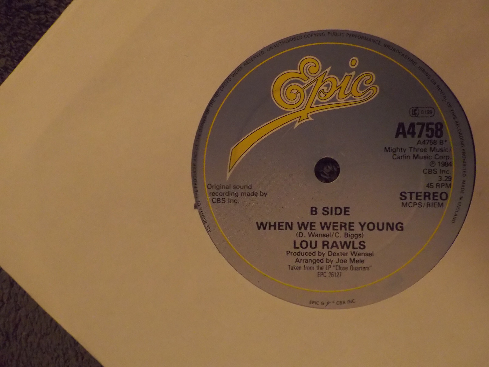 Lou Rawls – All Time Lover / When We Were Young (Epic, UK-Single), Bild 2