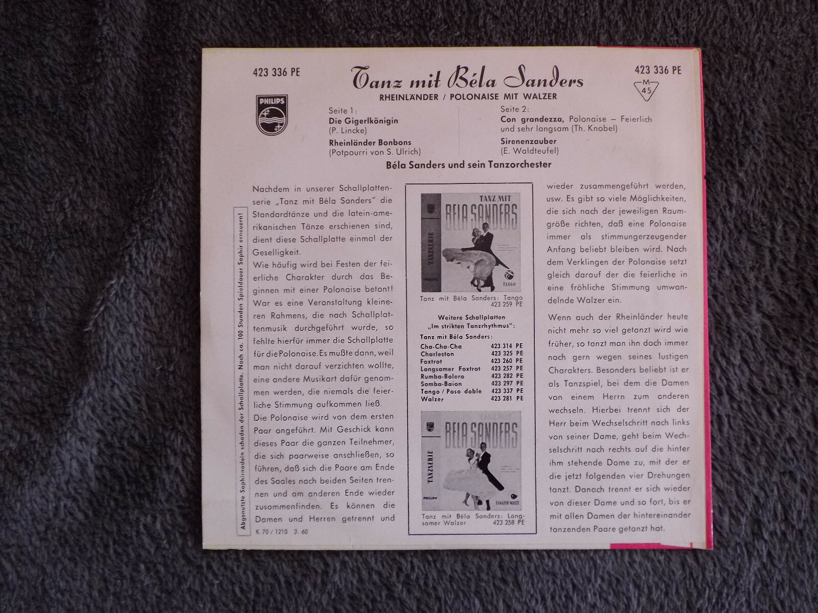 Bela Sanders – Tanz mit Bela Sanders / Rheinländer-Polonaise (Philips, 1960), Bild 2