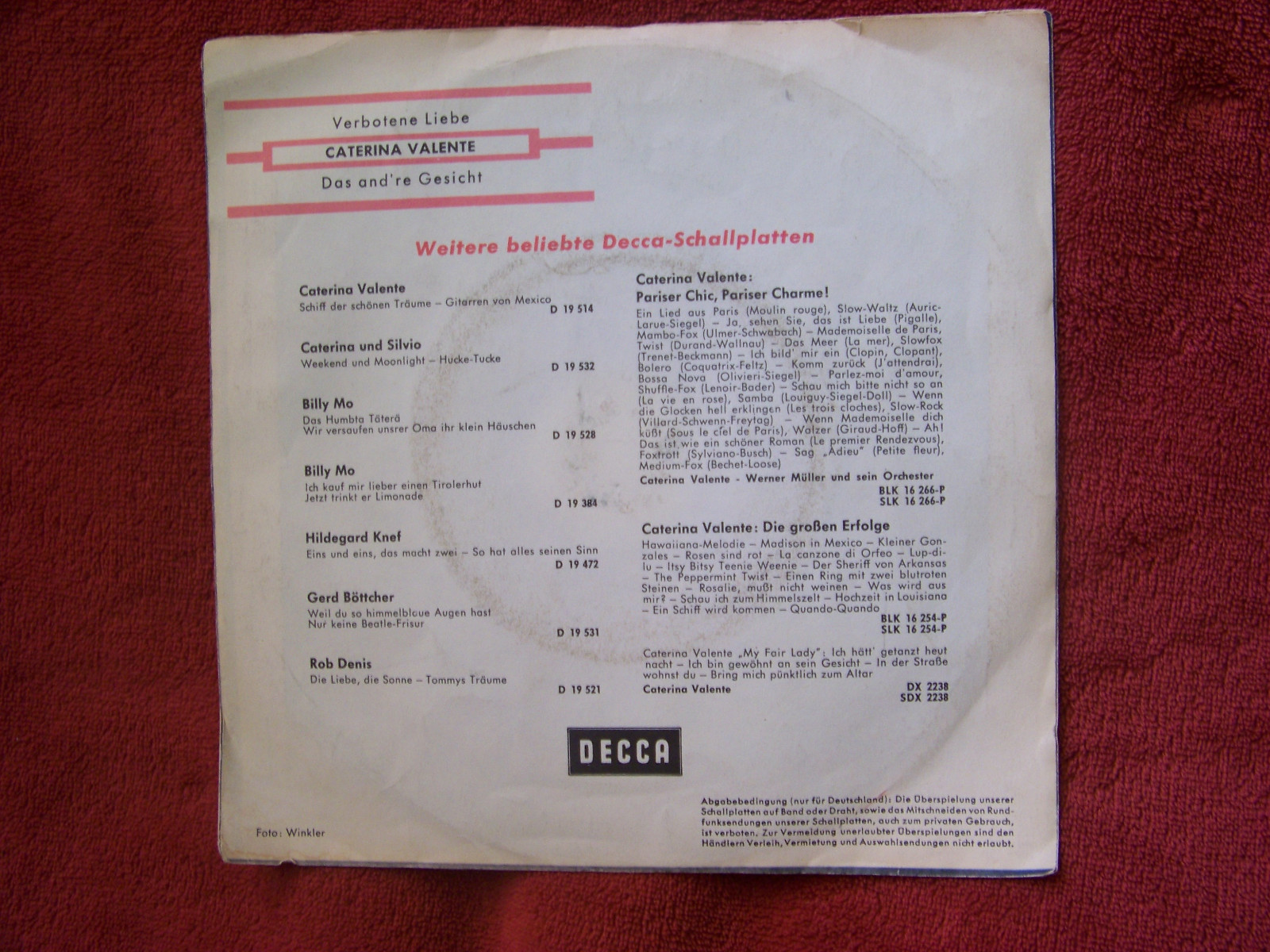 Caterina Valente – Verbotene Liebe / Das and´re Gesicht (Decca, D 19 534), Bild 2