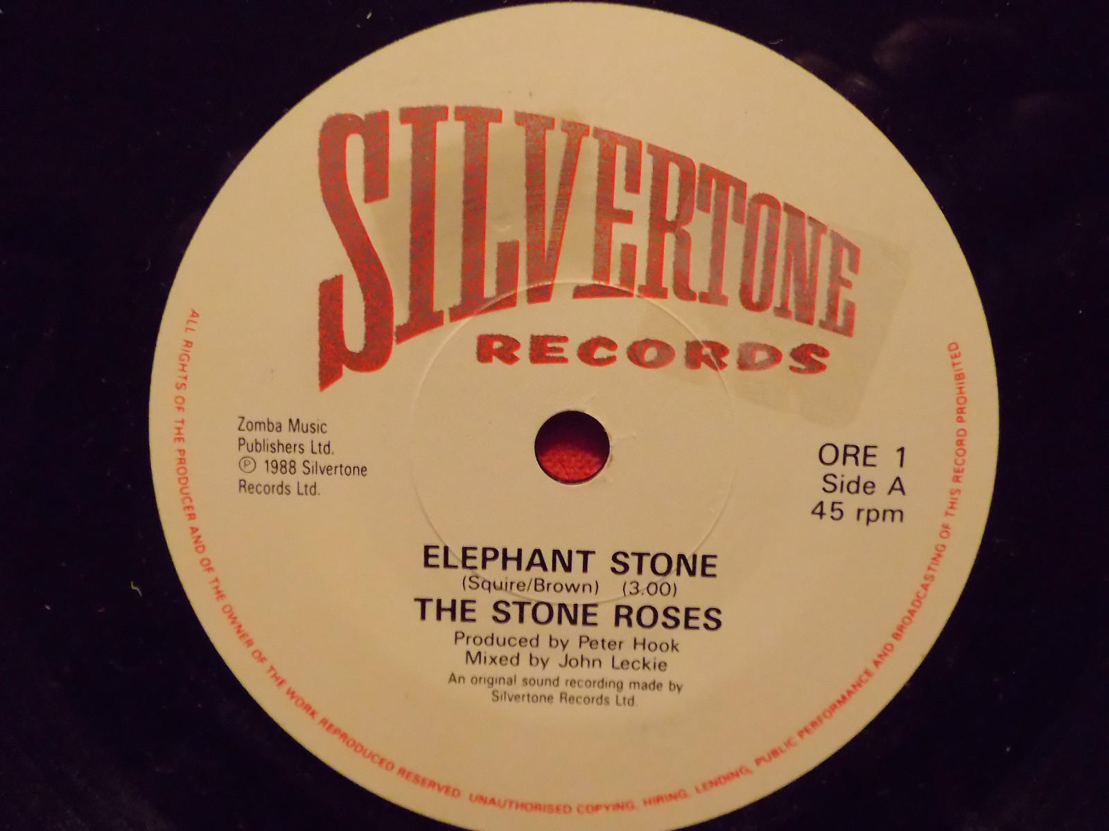 The Stone Roses – Elephant Stone / The Hardest Thing in the World – Silverstone Records, ORE 1 (1988), 7″-Single