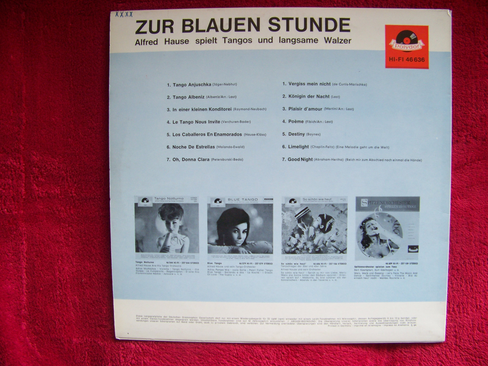 Alfred Hause – Zur Blauen Stunde (LP, Polydor, 1964), Bild 2