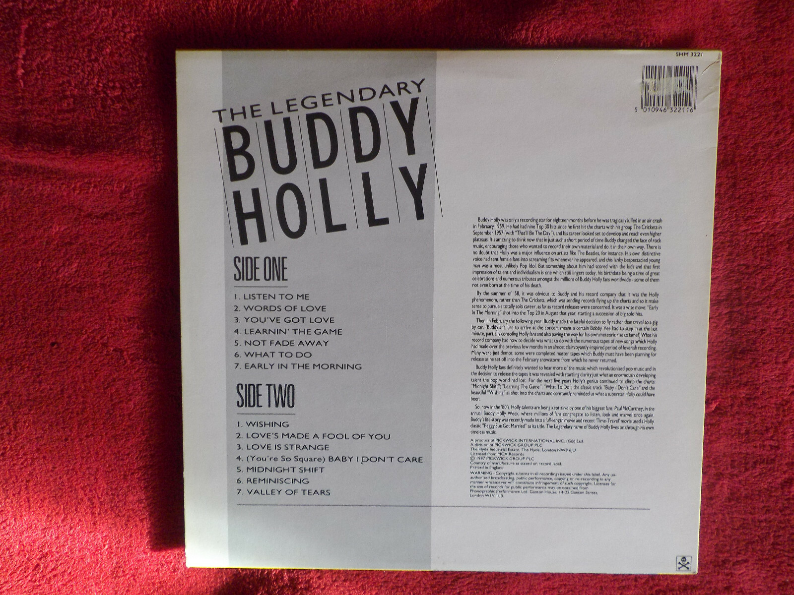 Buddy Holly – The Legendary Buddy Holly (LP, Hallmark Records, 1987), Bild 3