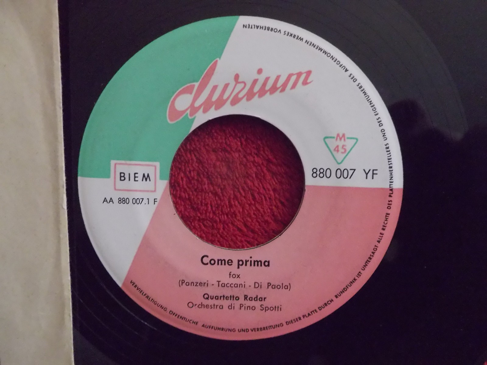 Quartetto Radar – Come prima / Bernadine · Single, Durium Records, 1958, Bild 2