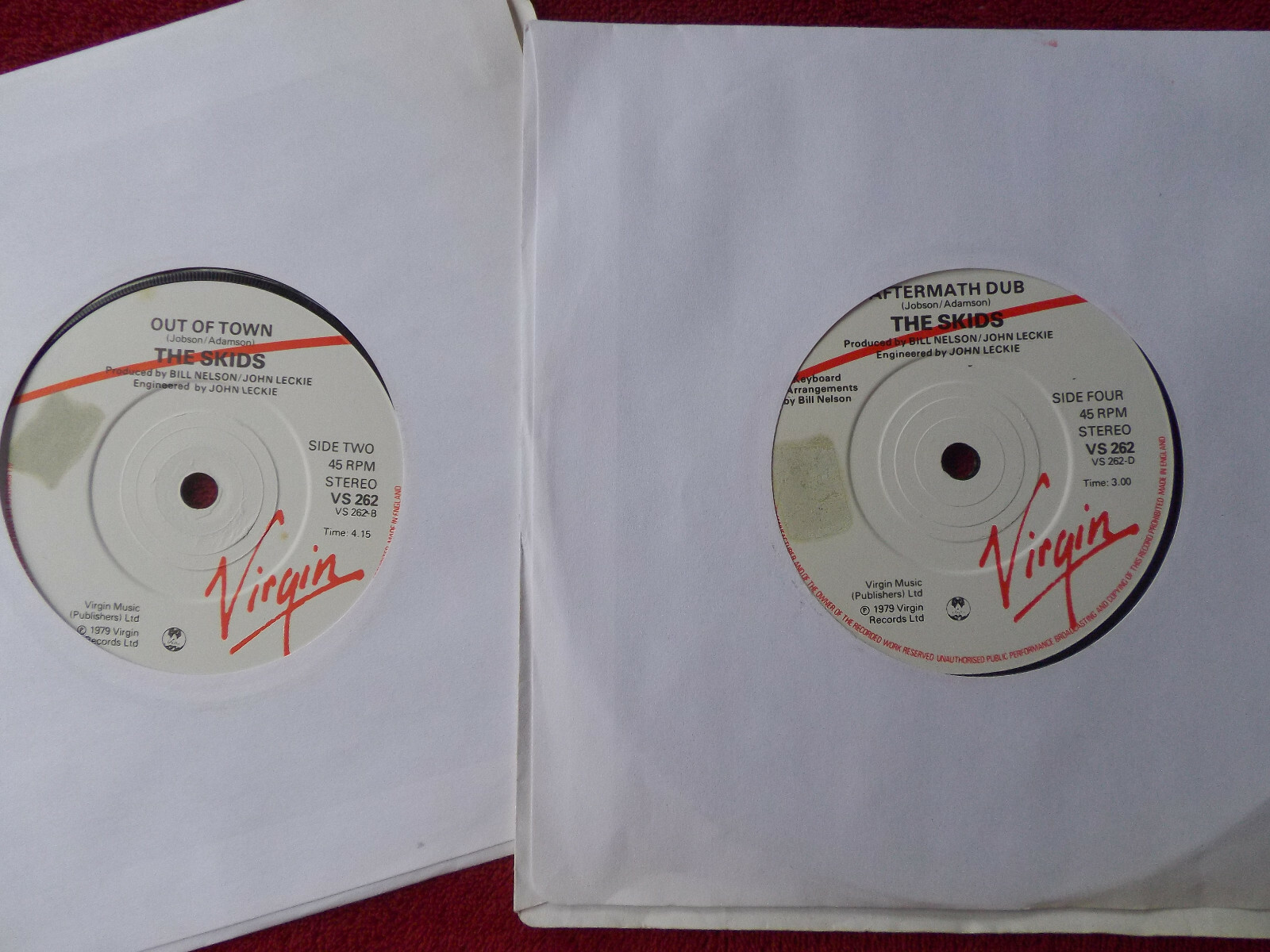 The Skids – Masquerade / Out of Town + Another Emotion / Aftermath Dub | Virgin, 2× VS 262, 1979, Bild 2