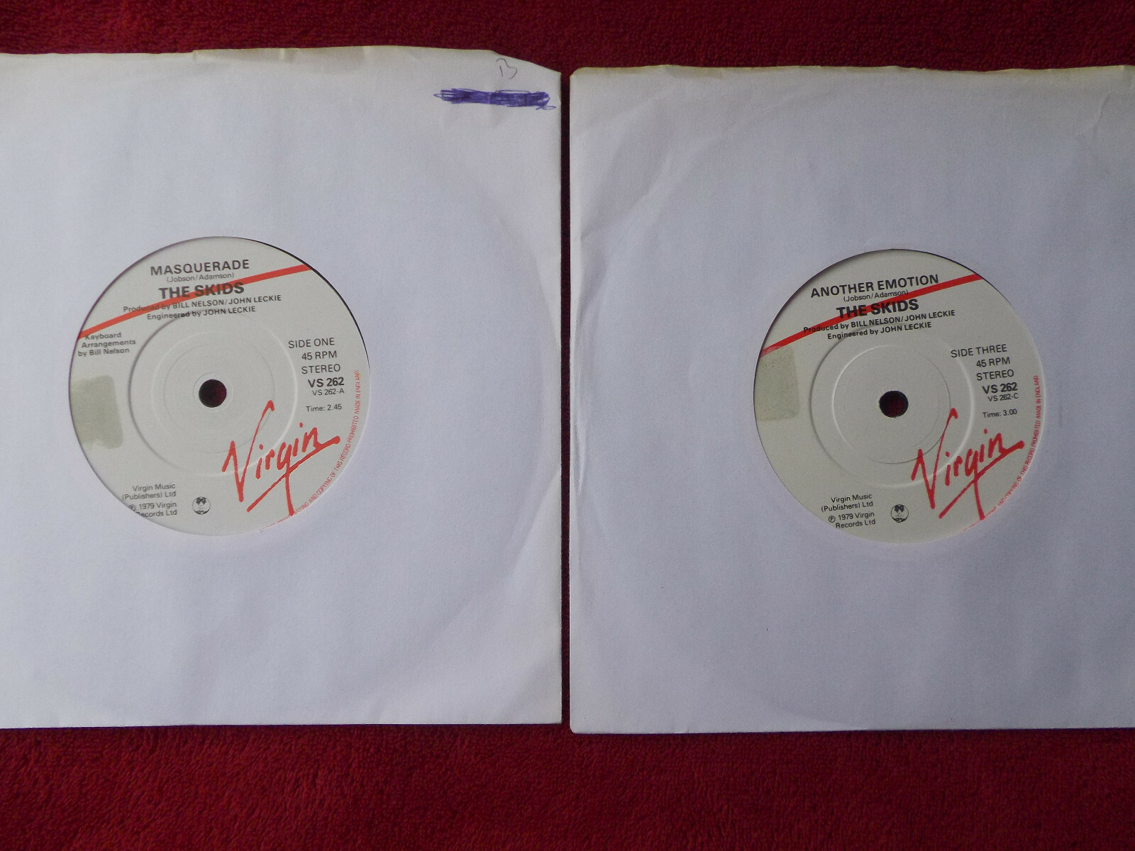 The Skids – Masquerade / Out of Town + Another Emotion / Aftermath Dub | Virgin, 2× VS 262, 1979
