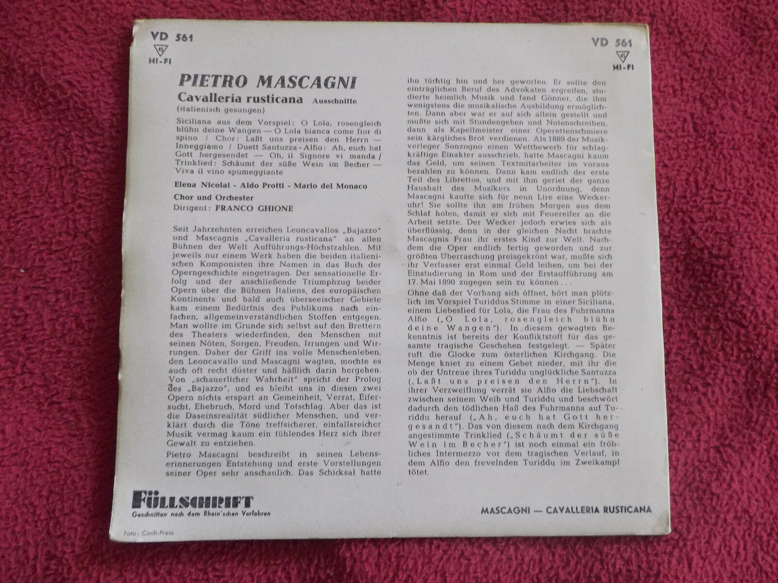 Pietro Mascagni – Cavalleria rusticana: Ausschnitte | Decca Füllschrift Records, VD 561, Bild 2