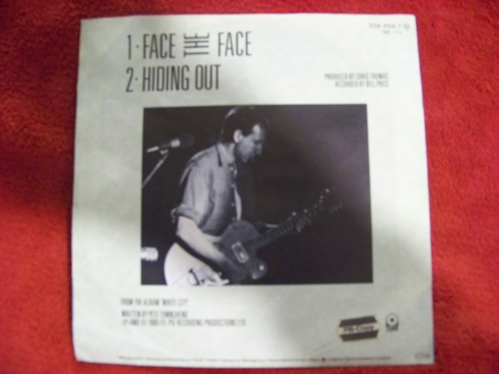Pete Townshend – Face the Face / Hiding Out (7″-Single), Bild 2