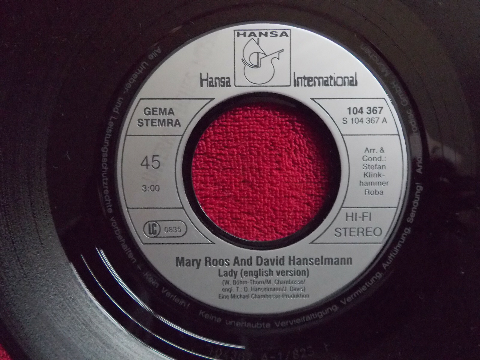 Mary Roos & David Hanselmann – Lady (engl. Version) / Lady (Instr.) | Hansa, 7-Inch-Single, Bild 2