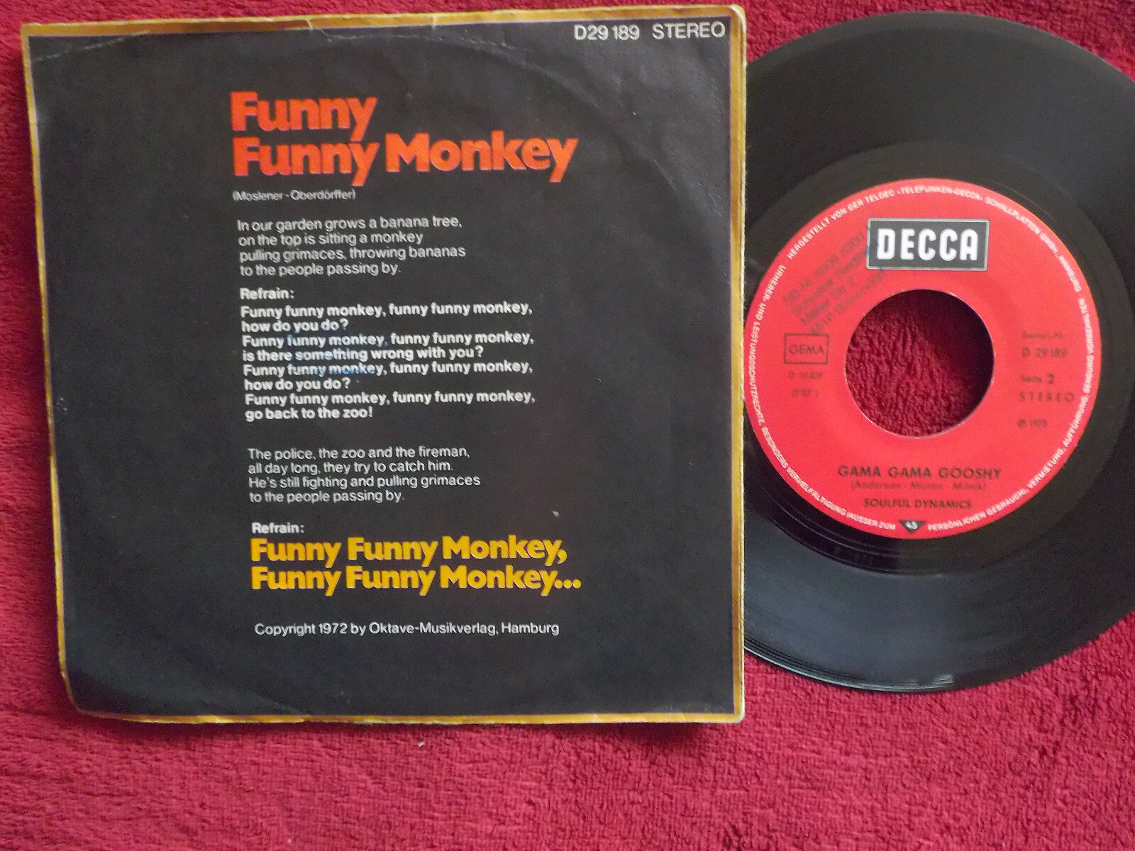 Soulful Dynamics – Funny funny monkey / Gama gama gooshy · Decca 7"-Single, Deutschland 1973, Bild 2