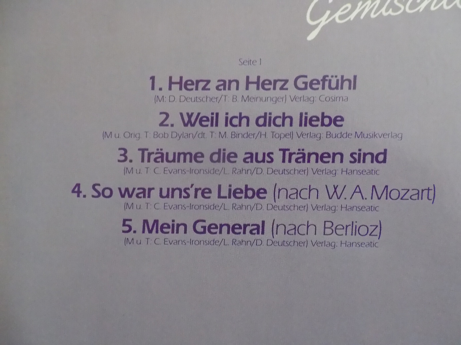 Drafi Deutscher – Gemischte Gefühle (Electrola LP, 1986), Bild 3