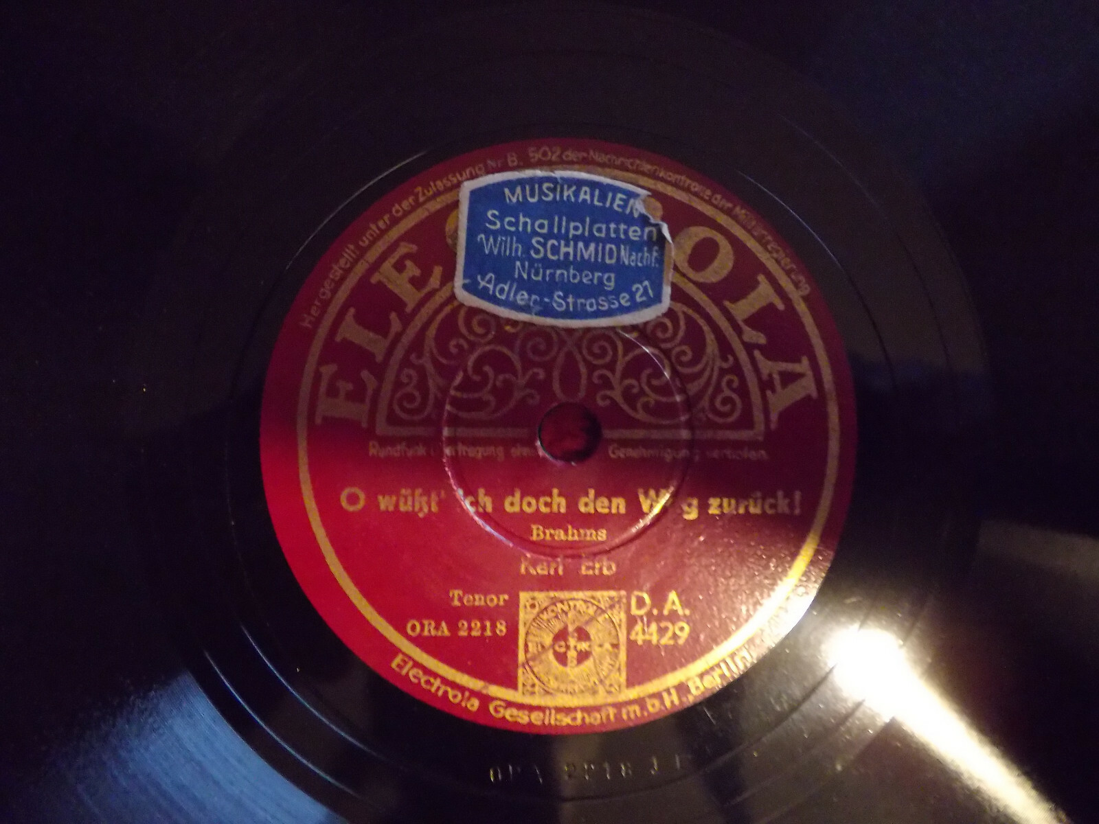 Karl Erb – Oh kühler Wald / O wüßt´ ich doch den Weg zurück (Schellack), Bild 2