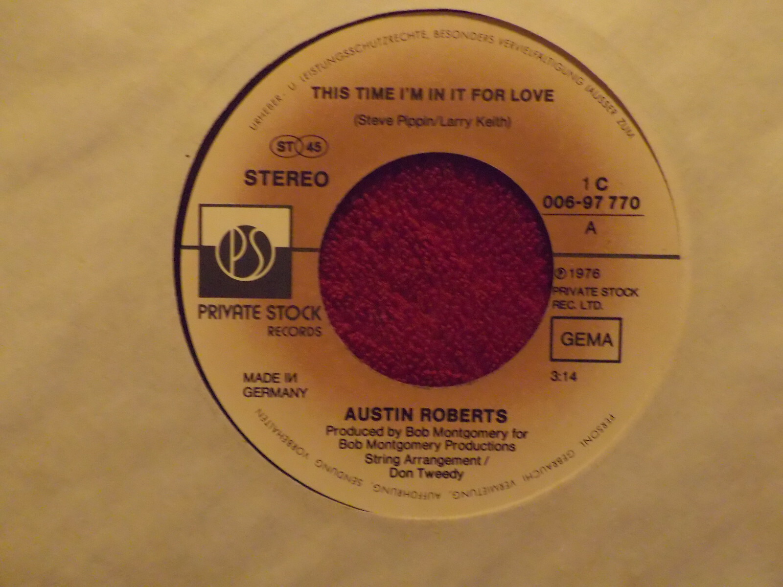 Austin Roberts – This time I´m in it for love / Susannah · 7″-Single