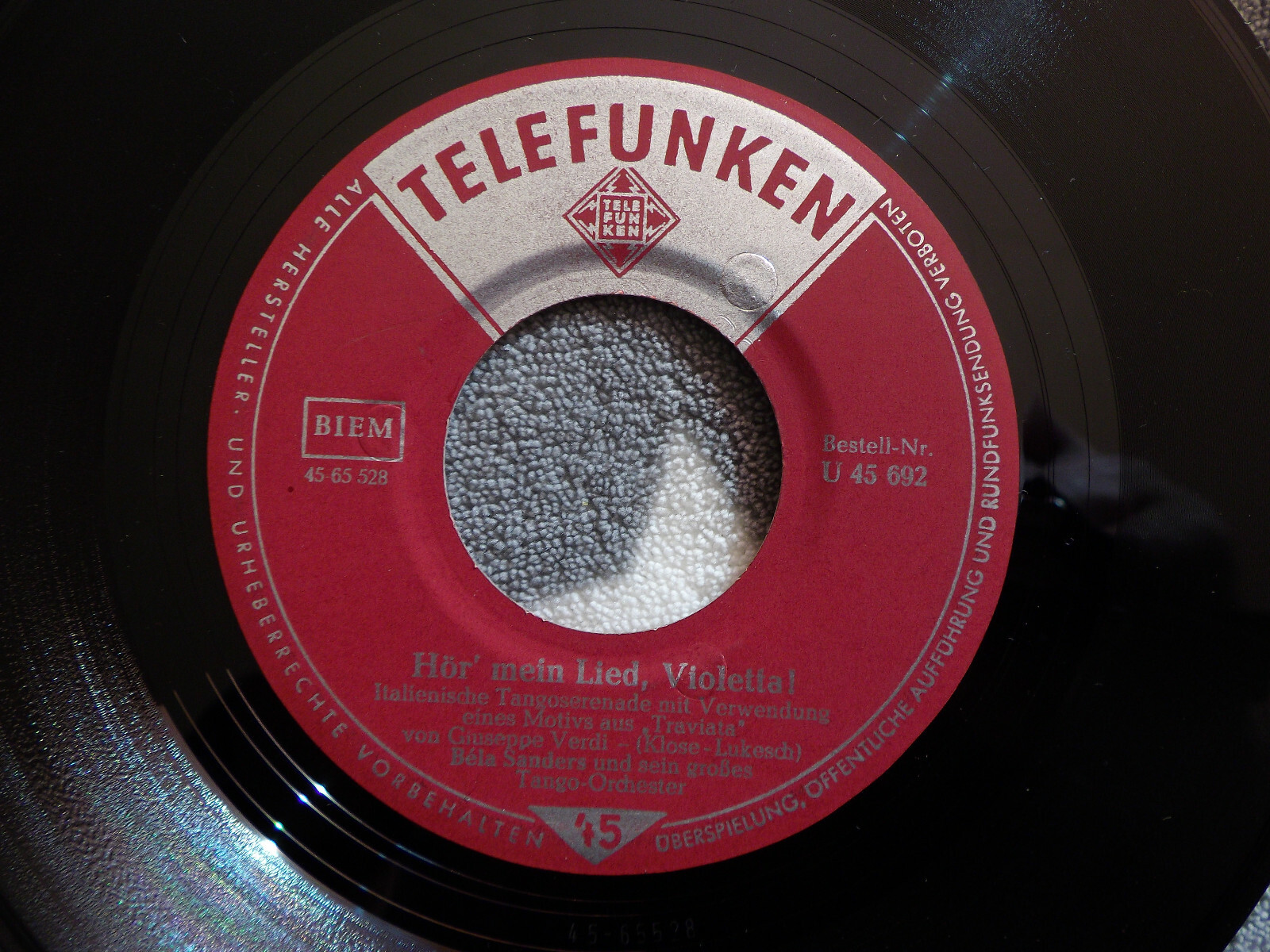 Bela Sanders – A media luz / Hör´ mein Lied, Violetta ! | Telefunken Records U 45 692, Bild 2