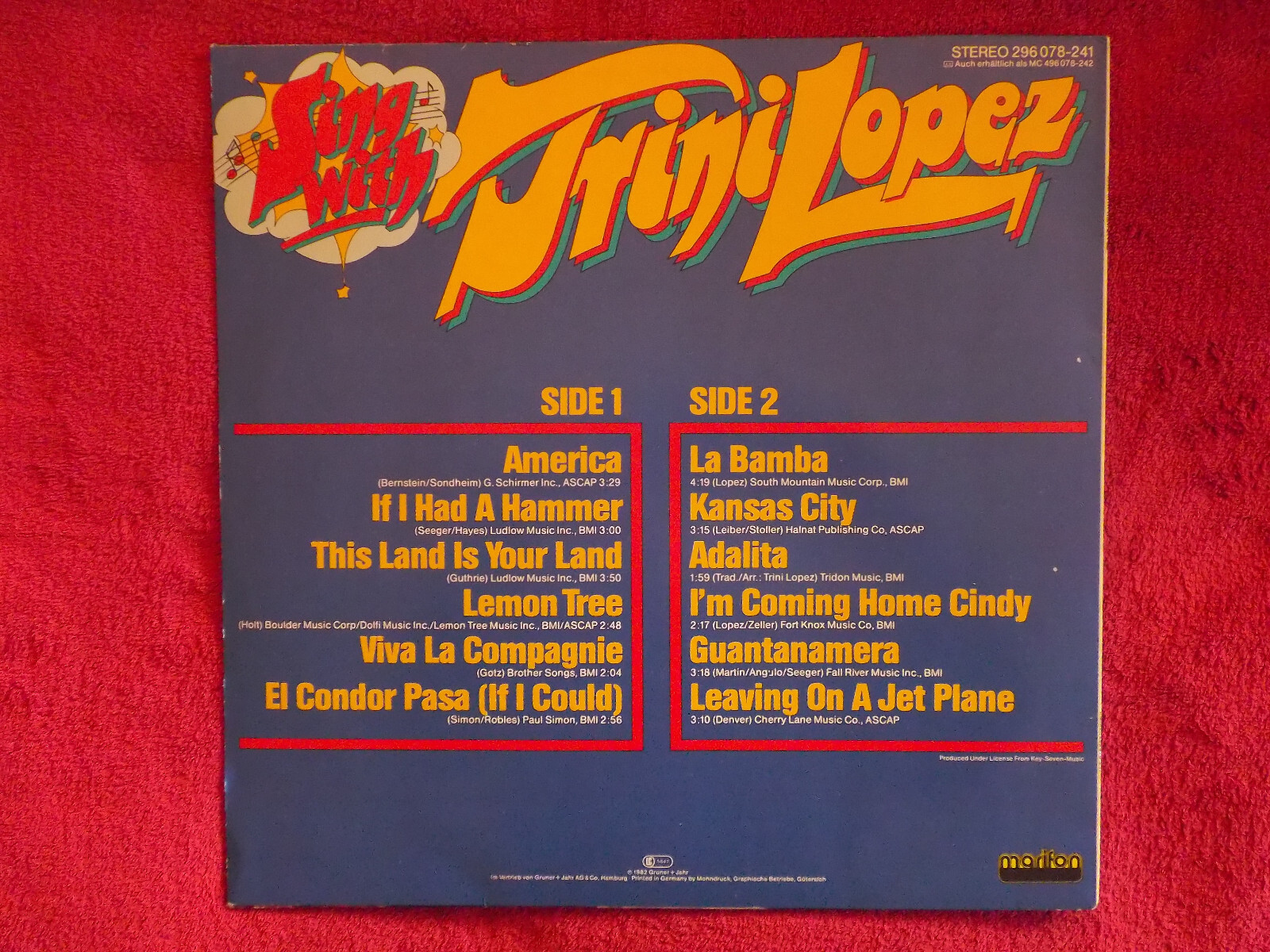 Trini Lopez – Sing with Trini Lopez | Marifon Records LP, 1982, Bild 3