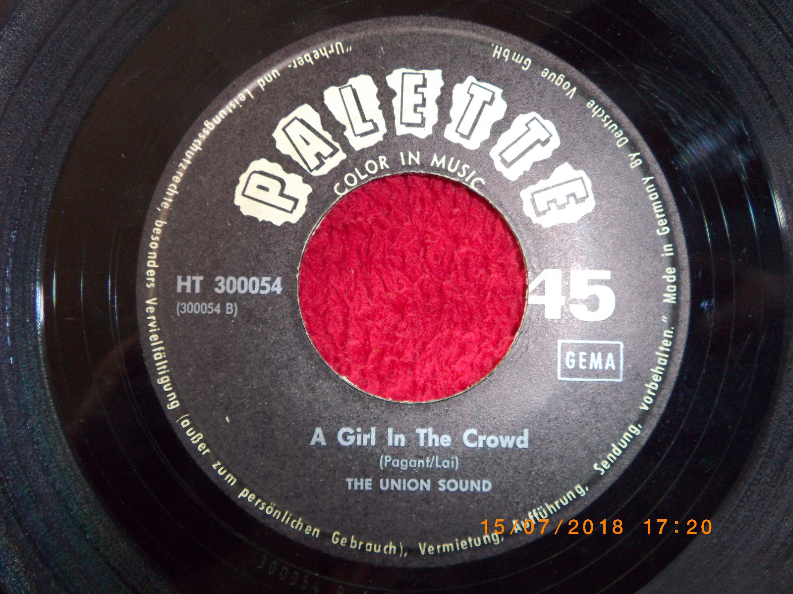 The Union Sound – Ein Mann und eine Frau / A girl in the crowd · Palette Records · 45 U/min, Bild 2