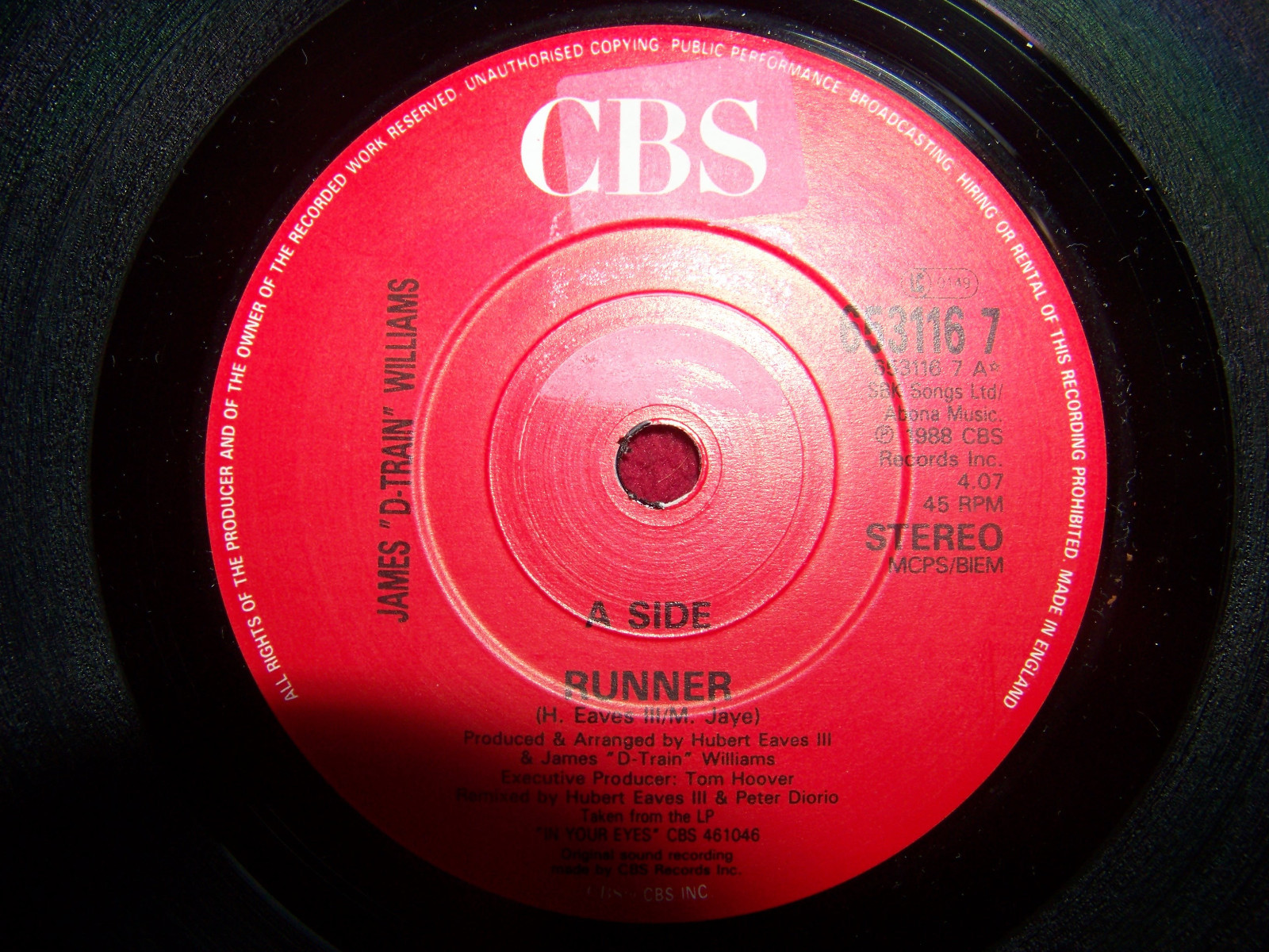 James "D-Train" Williams – Runner / Runner (Accapella) · CBS 653116 7 · UK 1988
