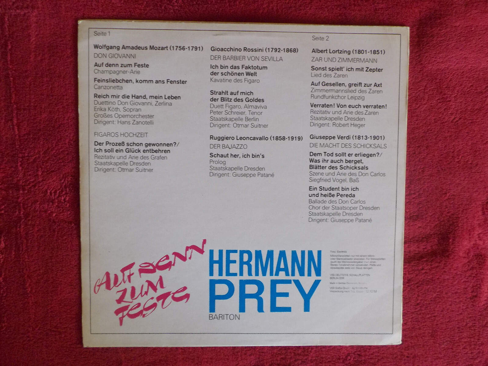 Hermann Prey – Auf denn zum Feste: Szenen und Arien aus berühmten Opern (LP, Eterna 8 25 650), Bild 3