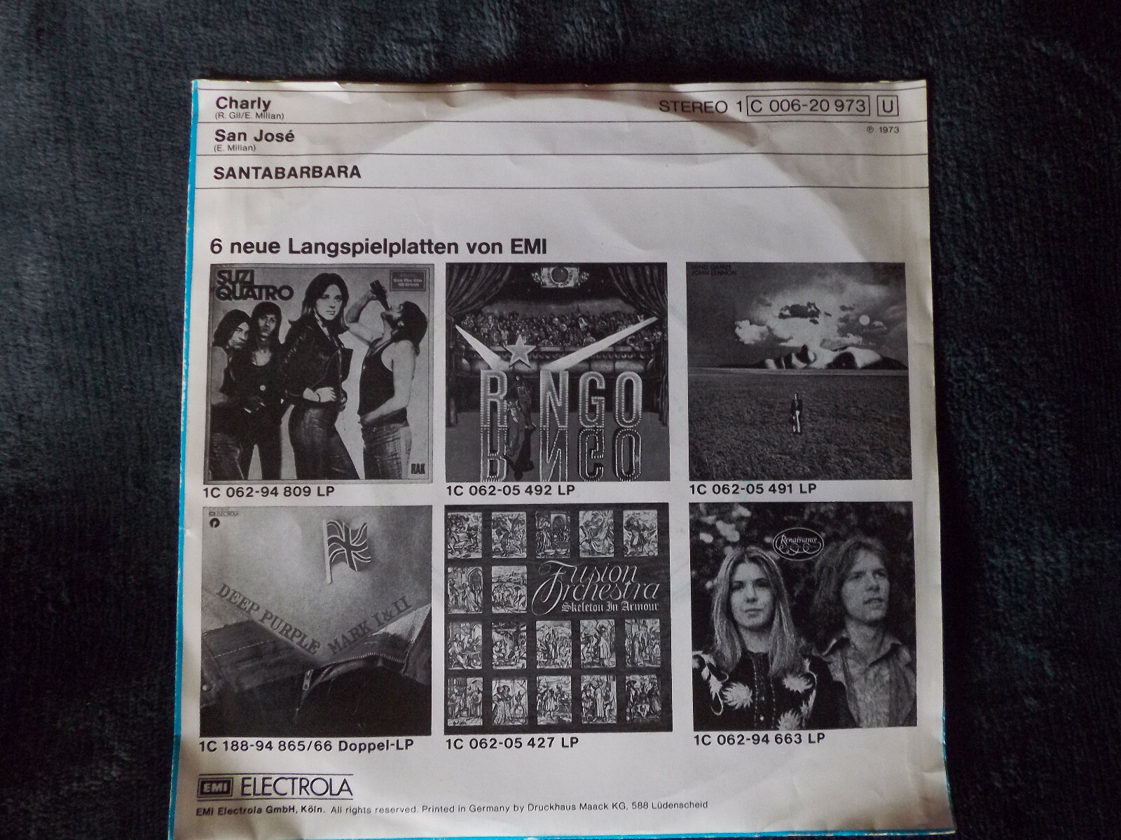 Santabarbara – Charly / San Jose (Harvest / EMI Records, 1973), Bild 2