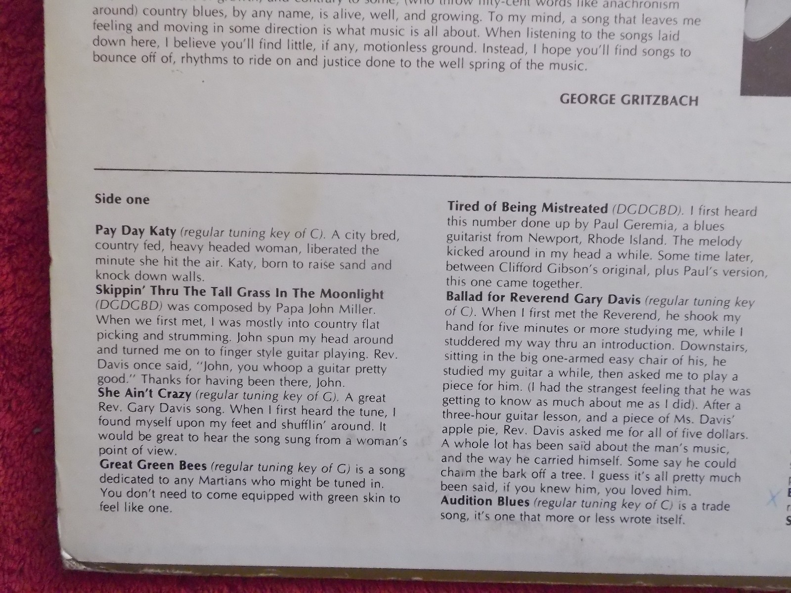 George Gritzbach – Had your gritz today (LP, Kicking Mule Records, USA, 1976), Bild 3