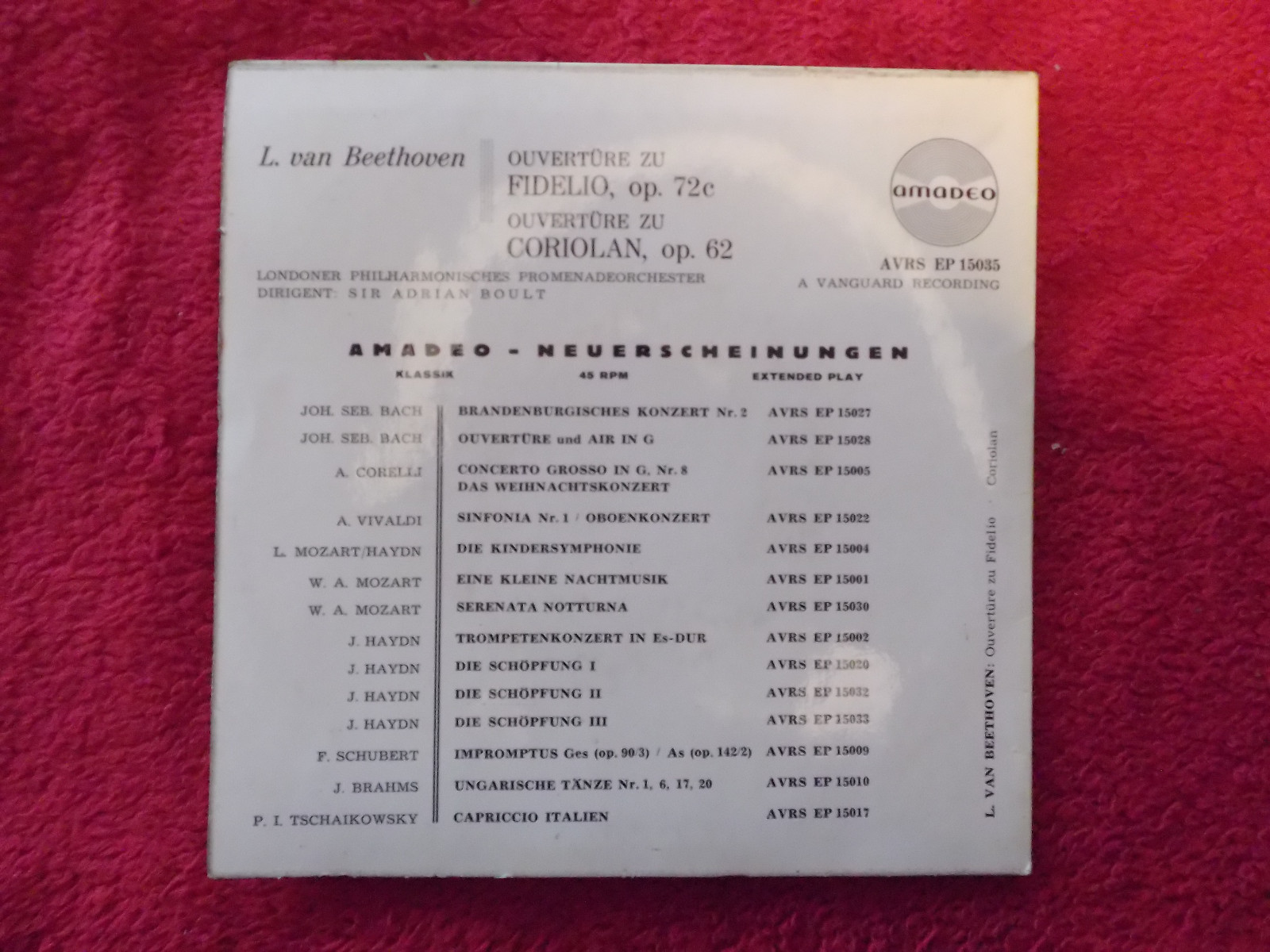 Londoner Philharmonische Promenadeorchester – Ouvertüre zu Fidelio / Ouvertüre zu Coriolan (Amadeo / Vanguard Records), Bild 2